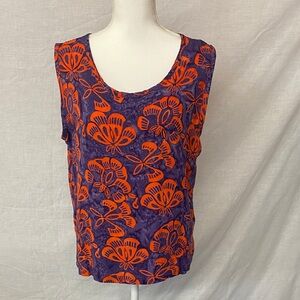 Vintage Batik House Floral Sleeveless Top - Orange and Purple